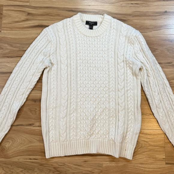 Forever 21 Men’s Cable Knit Sweater Cream Size L - Picture 1 of 7